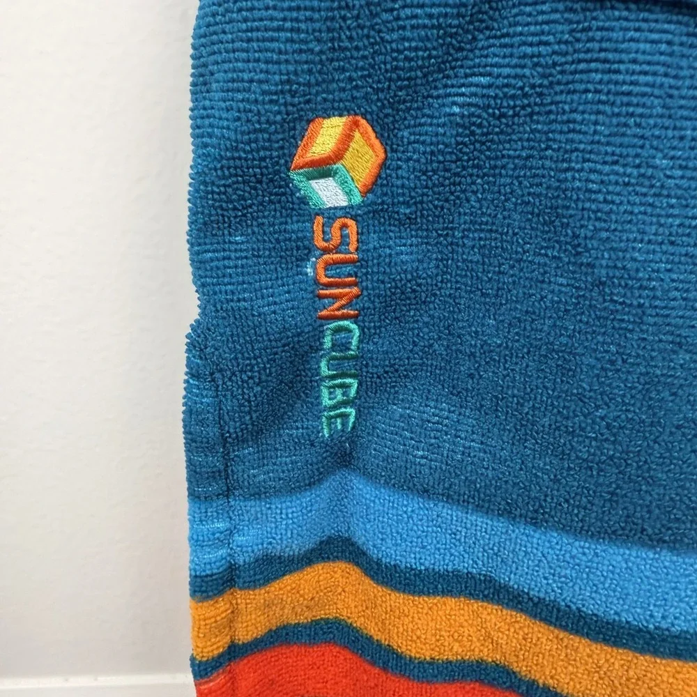 SunCube Kids Hooded Poncho Towel Striped Terry Cloth Swim Cover Up Blue Orange